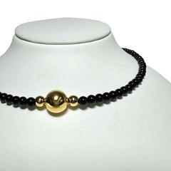 ブラックカルセドニー ネックレス K18ゴールド 18金/ボールも金性確認済み 10.2g 41cm レディース【中古】【真子質店】【NN】【YY】