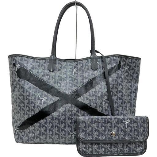 【GOYARD/ゴヤール】 サンルイPM マーカージュ ×柄 トートバッグ ポーチ付 ハンドバッグ PVCコーティングキャンバス グレー レディース【中古】【真子質店】【BL】【TIMaD】
