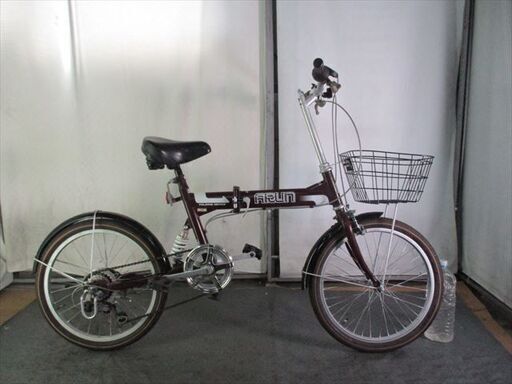 D473★10000円★　折りたたみ中古自転車　ブラウン　カゴ　6段変速　Rサス付き【20インチ 】