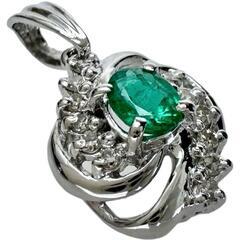 エメラルド 0.20ct ダイヤモンド ペンダントトップ Pt900プラチナ 1.5g レディース【中古】【真子質店】【NN】【IIx】