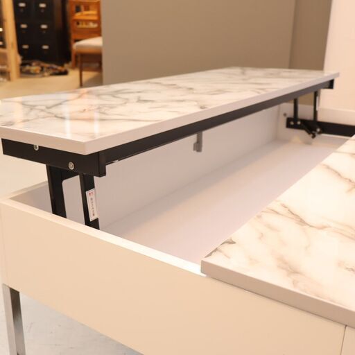 dinos ディノス 大理石調 昇降式 リビングテーブル 収納付き dinos(ディノス)取り扱いの天板下に収納スペースを備えた大理石調