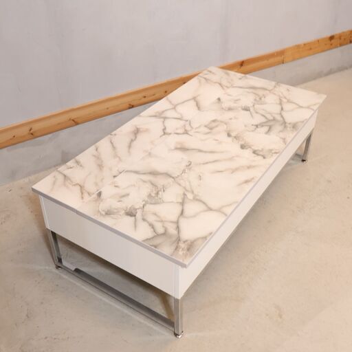 dinos(ディノス)取り扱いの天板下に収納スペースを備えた大理石調