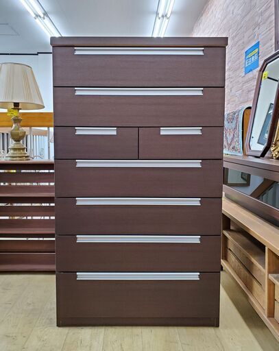ハイチェスト 7段チェスト 引出し8杯 ダークブラウン 木目模様□横幅80