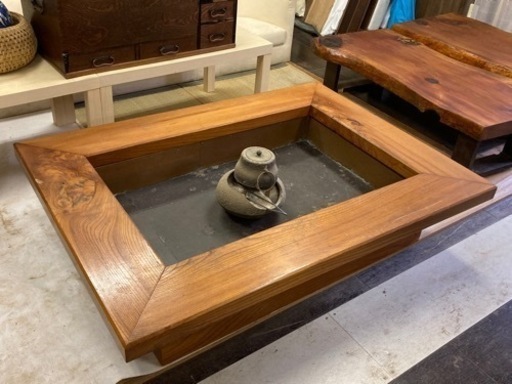 時代家具 日本製 欅 けやき 総無垢 天然木 囲炉裏火鉢 座卓 座敷机 ローテーブル リビングテーブル