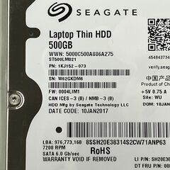 中古 HDD 2個セット 500GB 7200rpm 2.5イン...