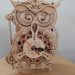 難あり 3D ふくろう 木製置き時計