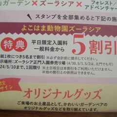 よこはま動物園 ズーラシア 5割引券　平日限定 5月10日まで 