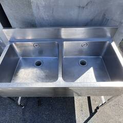 業務用 ステンレス 水切り2槽シンク W1200D600H800 2層 流し台 厨房 飲食店 塩素消毒清掃済　札幌　引取配達可能