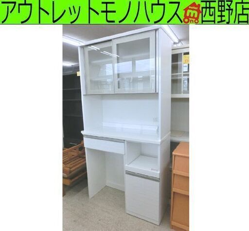 レンジボード 白 W100×D42.5×H202cm ニトリ 組み合わせキッチンボード リガーレ ホワイト 鏡面 セパレート レンジラック キッチンラック 食器棚 カップボード NITORI 札幌 西野店