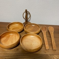木製サラダボール 小皿セット カトラリー セット