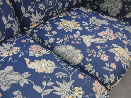 マルニ 3人掛けソファ 地中海ロイヤルシリーズ ロベールⅡ 布 青系 花柄 肘