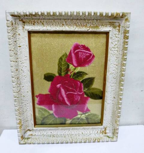 アンティーク調　文化刺繍　額装　高さ53.3x幅43x奥行5.7cm　薔薇　インテリア　壁飾り　モダン 装飾　工芸品