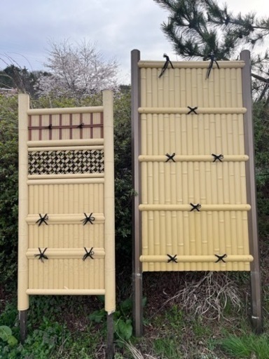 【売約済】人工竹垣　フェンス　目隠し　棚 庭園　庭柵　2点セット