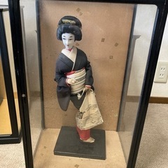 芸者　日本人形　ガラスケース 日本人形  昭和レトロ ガラスケース