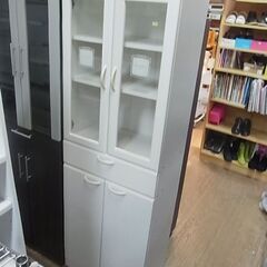 【28】木製　カップボード　2ドア食器棚　白　ホワイト　キッチン...