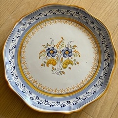 スペイン陶器　タラベラ焼　花柄プレート　絵皿　大皿