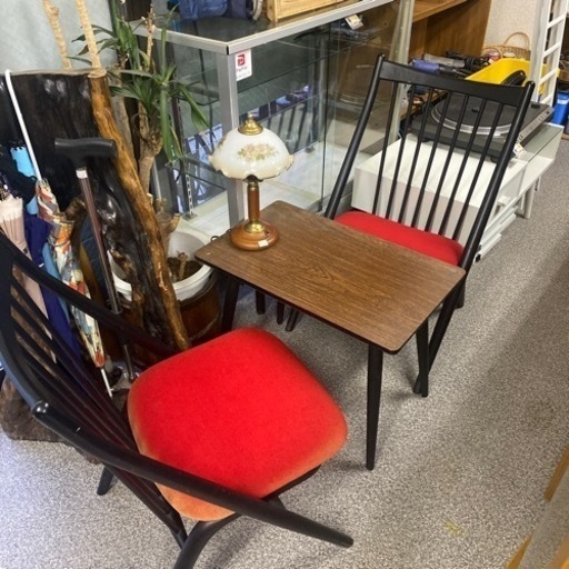 飛騨家具 キツツキマーク カフェ テーブル チェアーセット ロータイプ レトロ 状態込み 中古