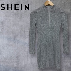 SHEIN ハーフジップ リブ ミニワンピース 薄手ニット 