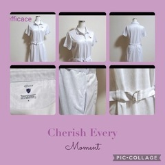 【美品】♡efficace♡ゴルフ半袖ベルト付き総柄ワンピース　...