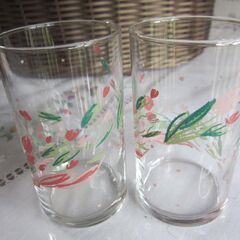 昭和レトロ・ガラスコップ（2個セット）チューリップ