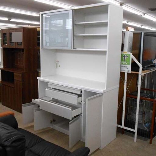 レンジボード 松田家具 幅140cm 大型 大容量 スモーク ホワイト  