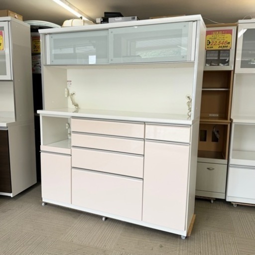 【超美品‼️】定価317,520円♪ 高級 松田家具 157cm幅キッチンボード(ハウザー) 食器棚 収納家具 薄ピンク系カラー♪