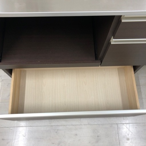 キッチンカウンターステンレストップ引き出し付きシルバー×ブラウン【トレファク堺福田店】 - 食器棚、キッチン収納