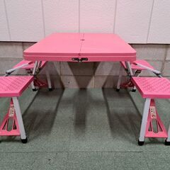 キャンプテーブル 椅子4脚 折りたたみ アウトドア ピンク 幅6...