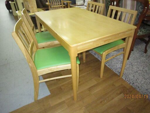 R521 サンワールド ダイニング5点セット、ナチュラルダイニングセット、幅120cm Used・美品