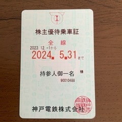 神戸電鉄　株主優待　チケット  鉄道切符