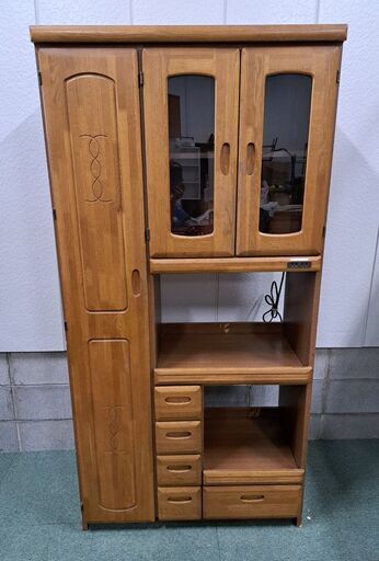 又七木工社 木製 大型 食器棚 レンジ台 炊飯台 幅90cm×奥行45cm×高さ180cm