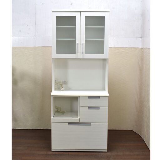 【5/15受渡終了】≪zyt1446ジ≫ ニトリ 食器棚/キッチンボード ダリア 幅80cm DAHLIA-80KB-WH スリム/キッチンカウンター/レンジ台 60331-04
