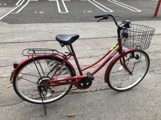 登録解除済み 26インチ 6段切替え ママチャリ 鍵付き ライト付き自転車    自転車