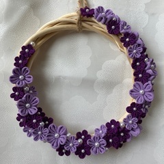 つまみ細工　お花のリース(紫)