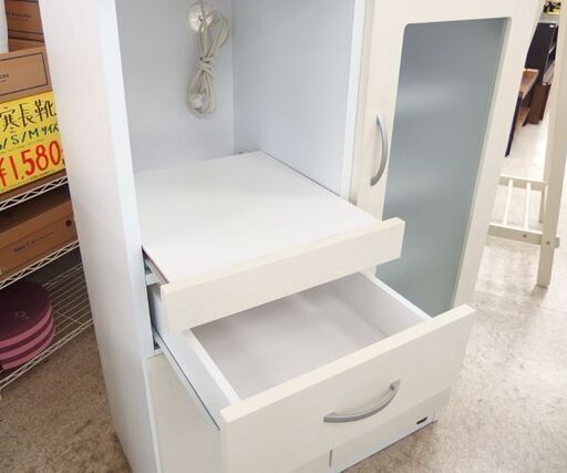 ミドルレンジボード 幅75.5cm キッチン収納 食器棚 コード穴あり ホワイト☆ 札幌市 北区 屯田 ミドルレンジボード 幅75.5cm キッチン収納 ホワイト系 食器棚