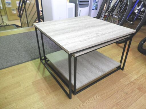 LOWYA ネストテーブル 2個セット 幅59.5cm・53.5cm 木製 スチール脚 木目調 グレーオーク×ブラック センターテーブル リビングテーブル 札幌 西岡店