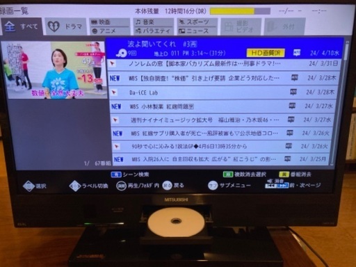 ブルーレイ＋HDD付きテレビ　32型　三菱