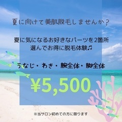 2回目まで同料金♫夏に気になるパーツ2箇所選んでお得に脱毛♫