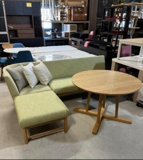 ☆高級家具セット!!☆ 総額38万相当 アクタス 天然木ダイニングセット THYMEシリーズ ラウンドテーブル ソファ コーナーソファ オットマン おまけクッション付き!!