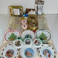 クリスマス雑貨　装飾　飾り皿　リボン　レース