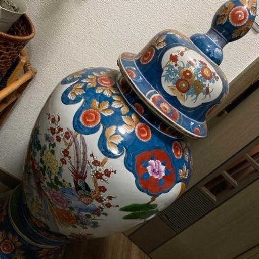 美術工芸　飾壺　花鳥　古許窯菊水作