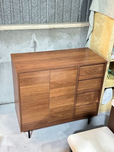 ★チェスト ミドルサイズ★ モダン 収納 デザイン 可動式棚 木調 ブラウン テレビ台 一人暮らし スライドレール