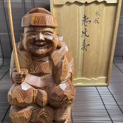 恵比寿様　木彫り　木造　共箱　 高さ27cm　仏教美術　骨董品 七福神