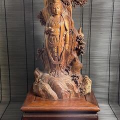 『聖観音菩薩』一刀彫　木彫り　在銘　江戸時代　骨董品
