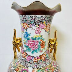 中国美術？ 特大花瓶 景徳鎮？ 孔雀 装飾壷 金彩 /SL2