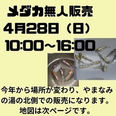 移転。4月28日（日）　南アルプス市メダカ販売10:00〜…