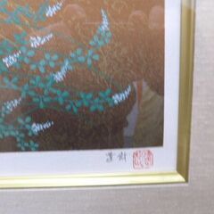 19万円した石踊達哉のオリジナルリトグラフ「秋草」源氏物語より　講談社、額装 共タトウ 輸送用外箱 付