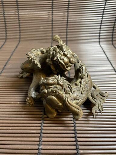 『獅子』唐金　時代　置物　喧嘩獅子