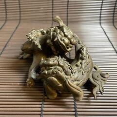 『獅子』唐金　時代　置物　喧嘩獅子 獅子』唐金 時代 置物 喧嘩獅子