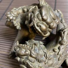『獅子』唐金　時代　置物　喧嘩獅子